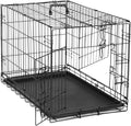DUMOS Dog Crate, 36 Inch Medium Double Door Dog Cage with Divider Panel and Plastic Leak-Proof Pan Tray, Folding Metal Wire Pet Kennel for Indoor, Outdoor, Travel, Black