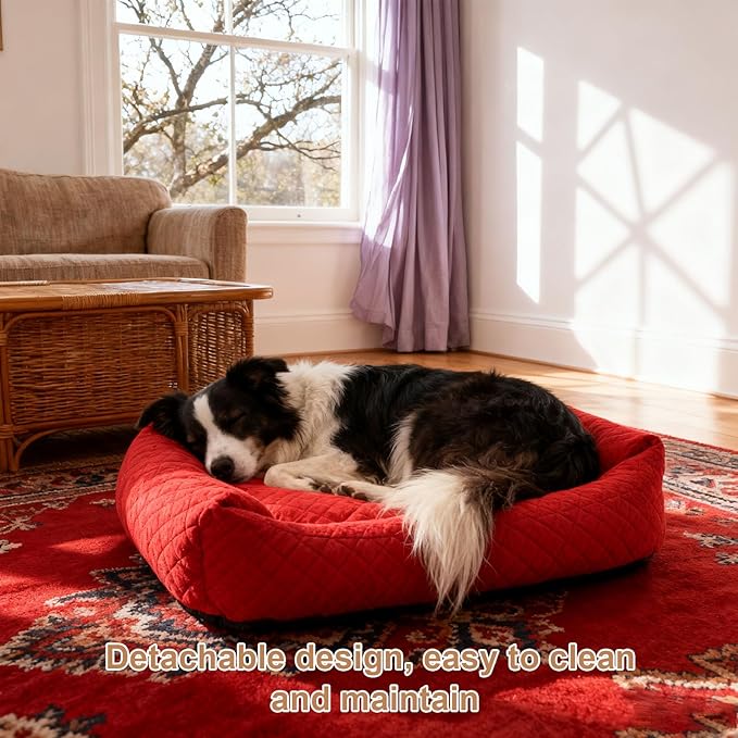 Pssopp Dog Bed, Removable and Washable Warming Fluffy Plush Puppy Mat for Small Dogs Cats Winter Indoor Use (Red) (Red)