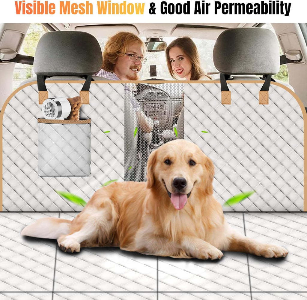 Dog Car Seat Cover for Back Seat, Dog Car Bed Cover with Strong Hard Bottom, Car Back Seat Extender Hammock for Car SUV Truck 4 Panels Beige Color