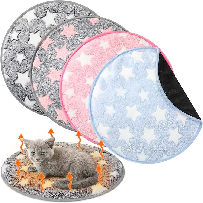 4 Pack Self Heating Cat Bed Cat Self Warming Pad with Removable Cover Extra Warm Thermal Pet Pad Washable Pet Crate Mat Anti Slip Kennel for Indoor Outdoor Pets (Star,16 x 16 Inches)