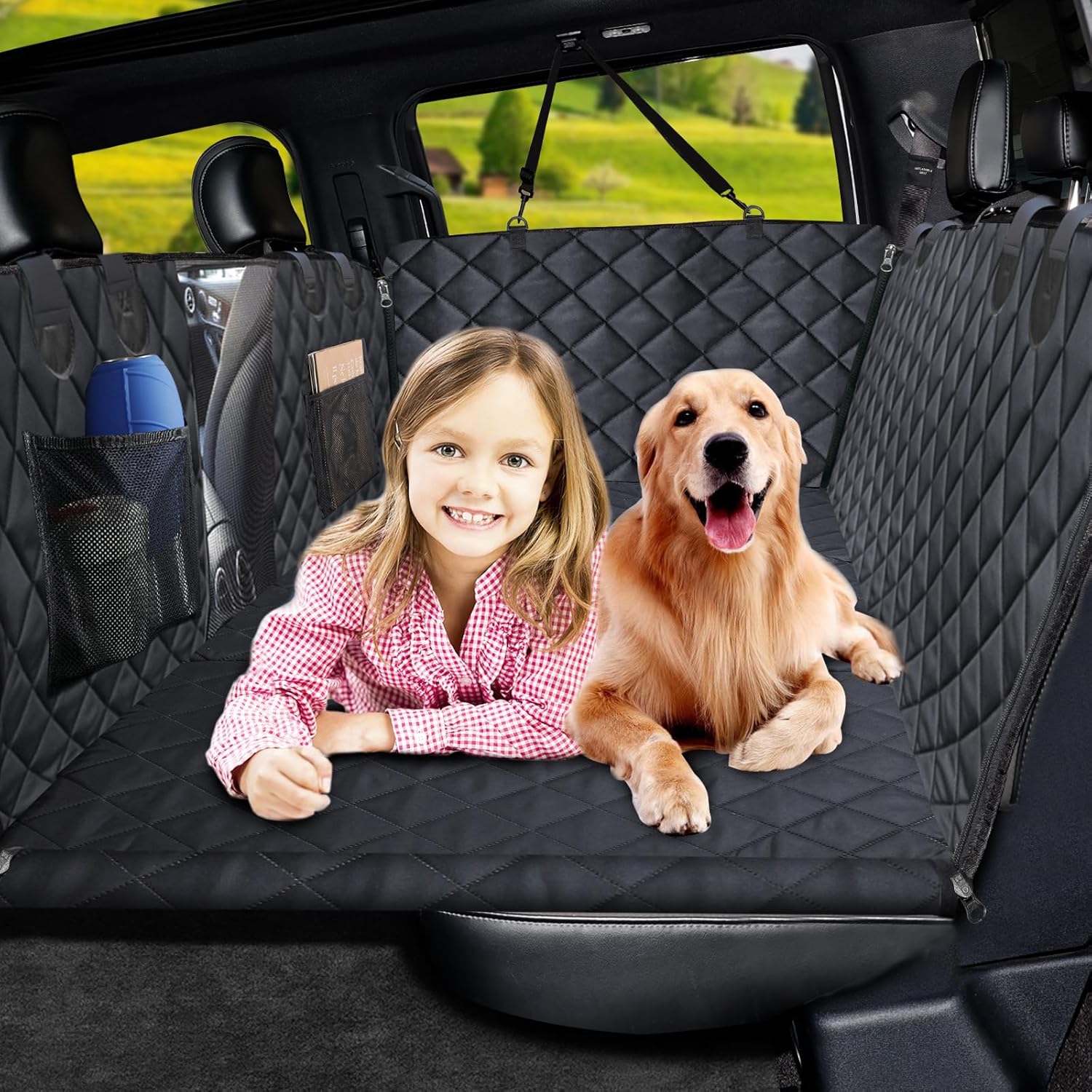 URPOWER XL Dog Back Seat Extender for Crew Cab Truck, Hard Bottom Dog Car Seat Cover Waterproof Dogs Car Hammock Pet Backseat Bed, Pet Truck Accessories for F150 / RAM 1500/ Tundra Crew Cab