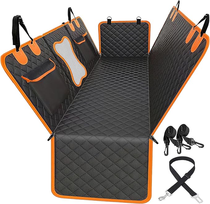 New Heavy-Duty Waterproof Dog Car Seat Cover for Back Seat with Hard Bottom,Large Back Seat Extender for Dogs,Truck Dog Seat Cover Back Seat,Holds 420lbs,Anti Scratch, Easy to Clean