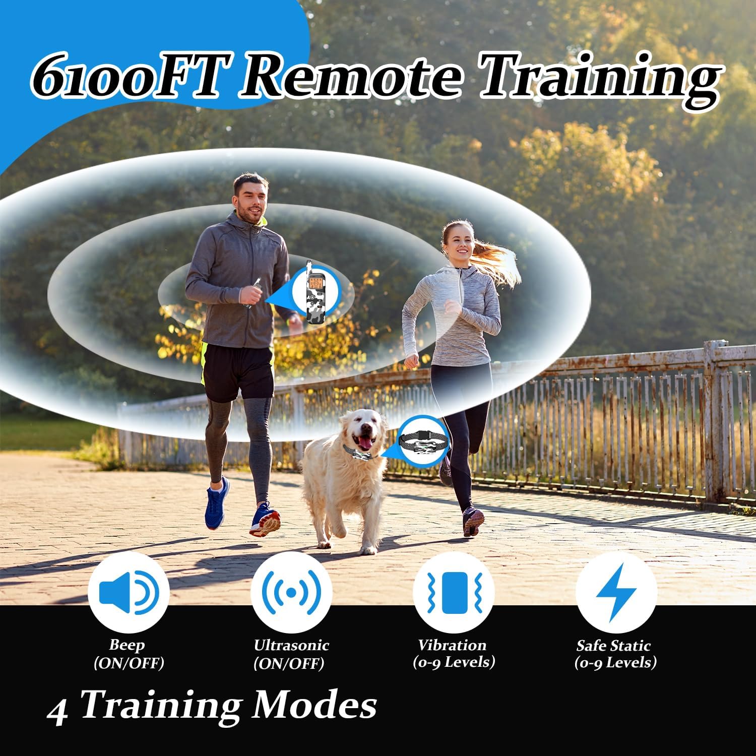 Wireless Dog Fence & Ultrasonic Training Collar -1160-Yard Adjustable Boundary for Outdoor, 6100FT Remote, 4 Modes (Beep/Vibration/Static/Ultrasonic), IPX7 Waterproof, 185-Day Standby, 2 Dogs