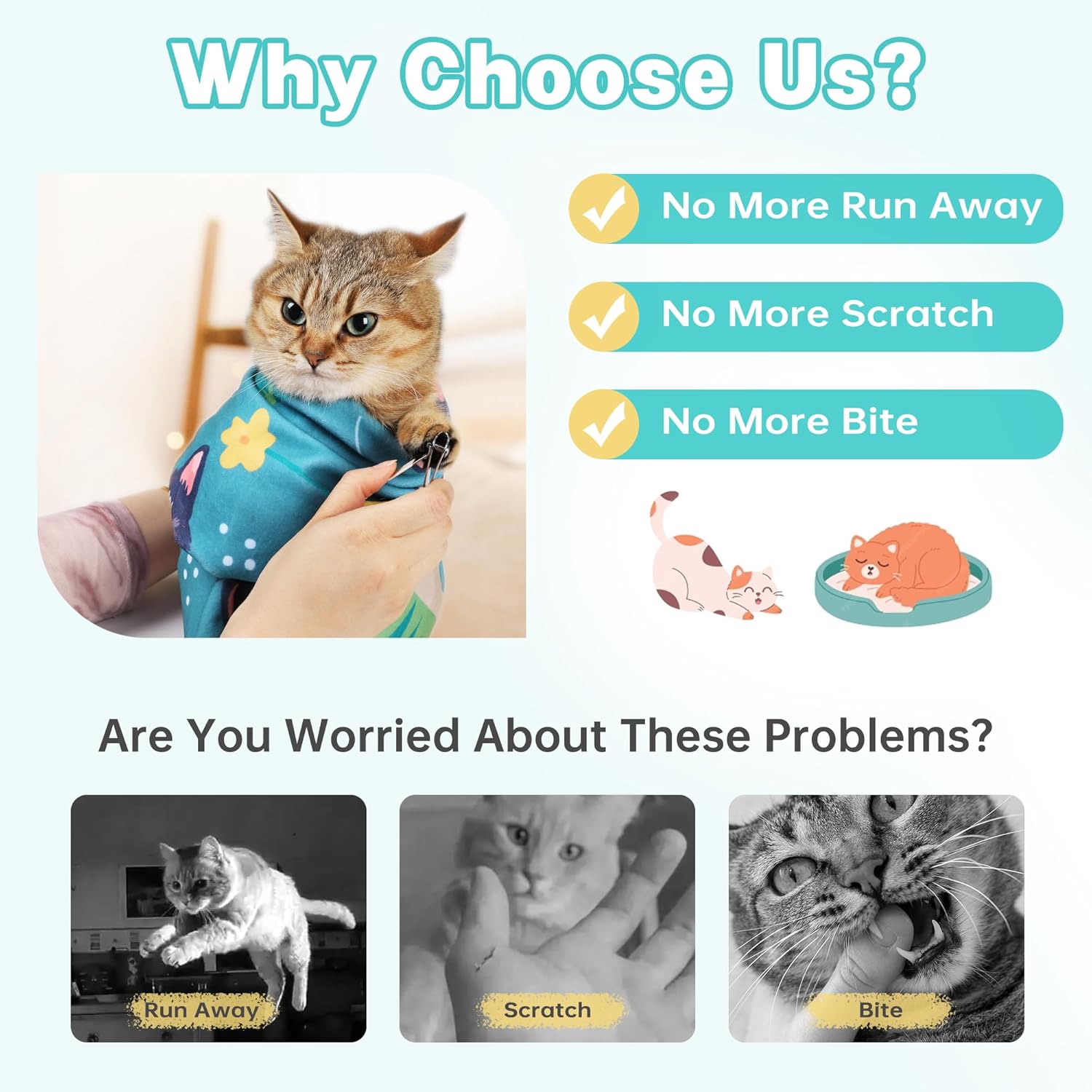 Cat Grooming Wrap, Cat Wrap for Cutting Nails, Self-Adherent Fabric Wrap for Cats, Cat Burrito Wrap Anti-Scratch, Anti-Escape, Multifunctional Swaddle Wrap Pet Tool 21.6×21.6"