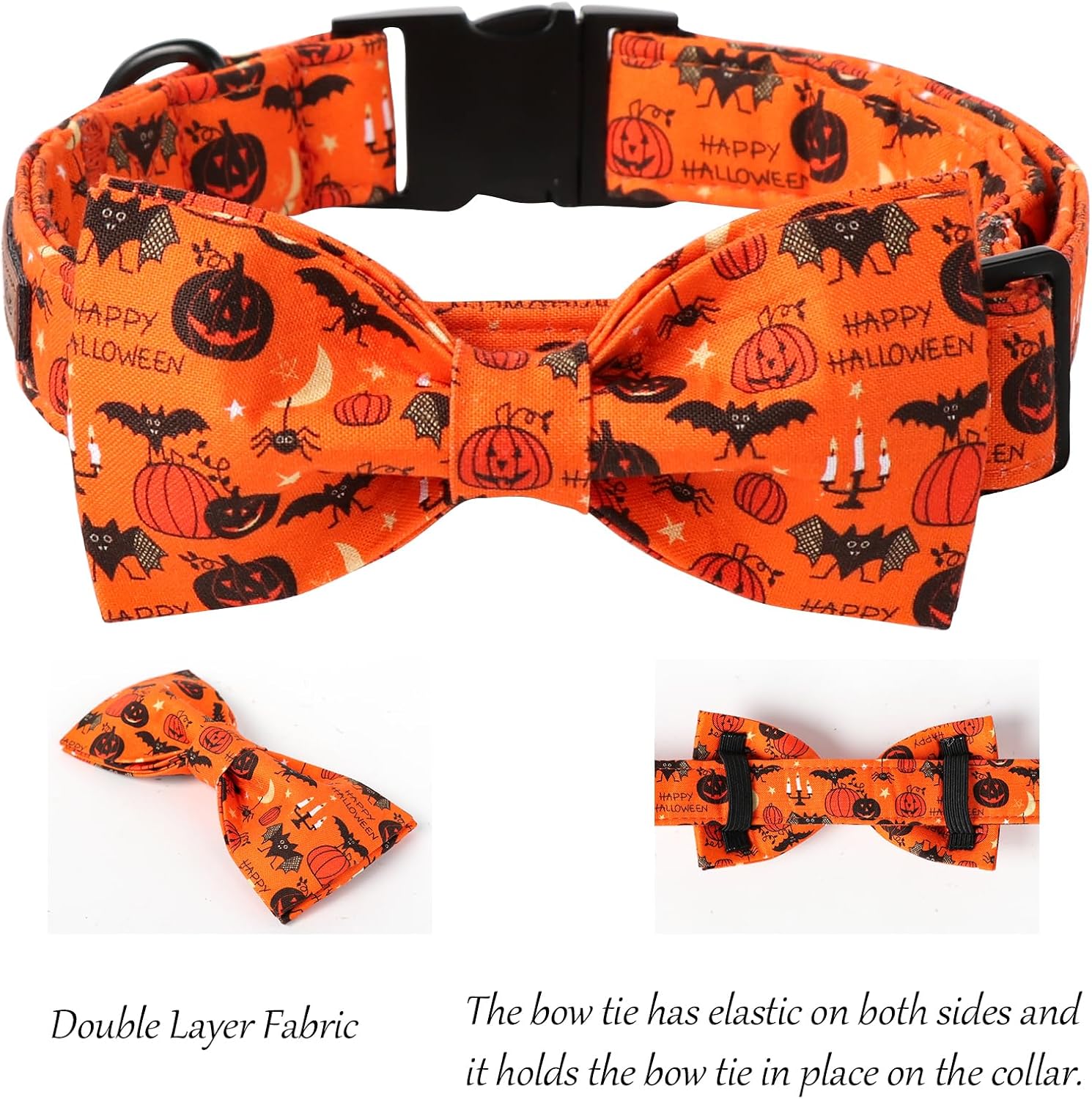 Lionet Paws Fall Halloween Dog Collar, Cute Bat Pumpkin Dog Collar for Large Dogs, Adjustable Cotton Orange Pet Collars for Medium Large Dogs
