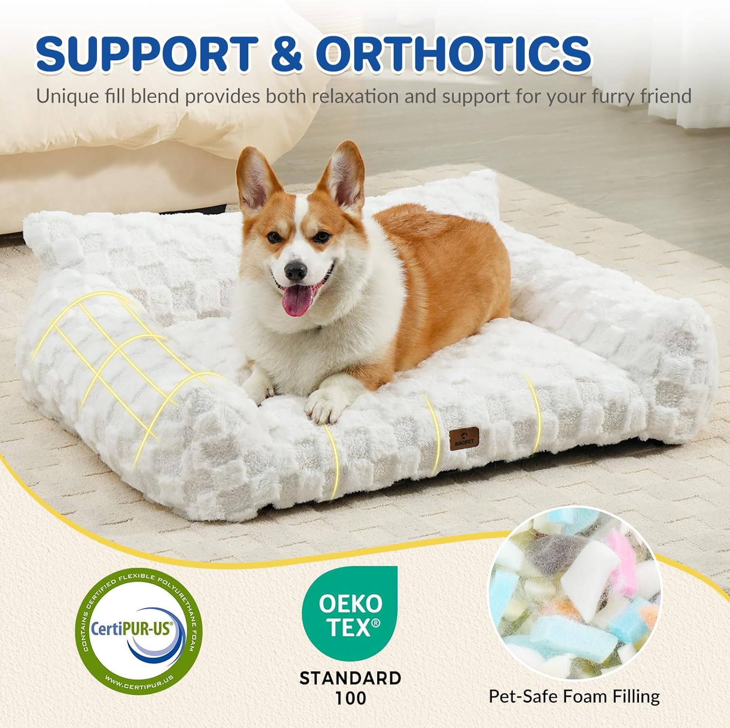 Cat Bed Dog Couch for Puppy and Kitten, Fluffy Dog Bed Medium Dogs Couch, Supportive Cat beds for Indoor Cats, Washable Cover & Non-Slip, 32 inch, White