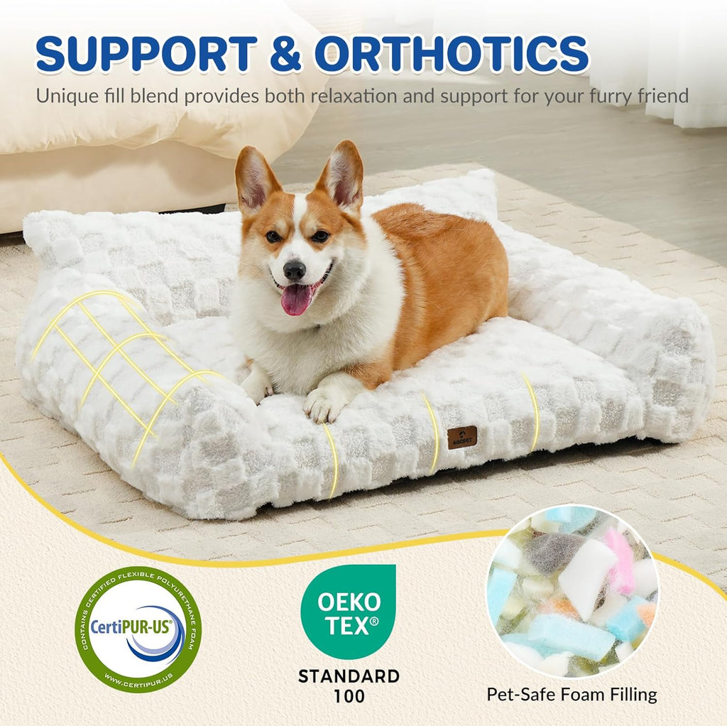 Cat Bed Cats Couch for Puppy and Kitten, Fluffy Pet Couch Small Dog Sofa Bed, Supportive Cat Sofa for Indoor Cats, Washable Cover & Non-Slip, 26 inch, White