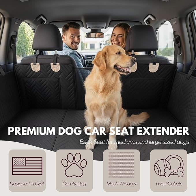 – Back Seat Pet Cover for Dogs, Premium Dog Hammock for Car with Hard Bottom | Universal Car Seat Protector, Waterproof & Washable | Dog Car Seat Cover for Large (Black)