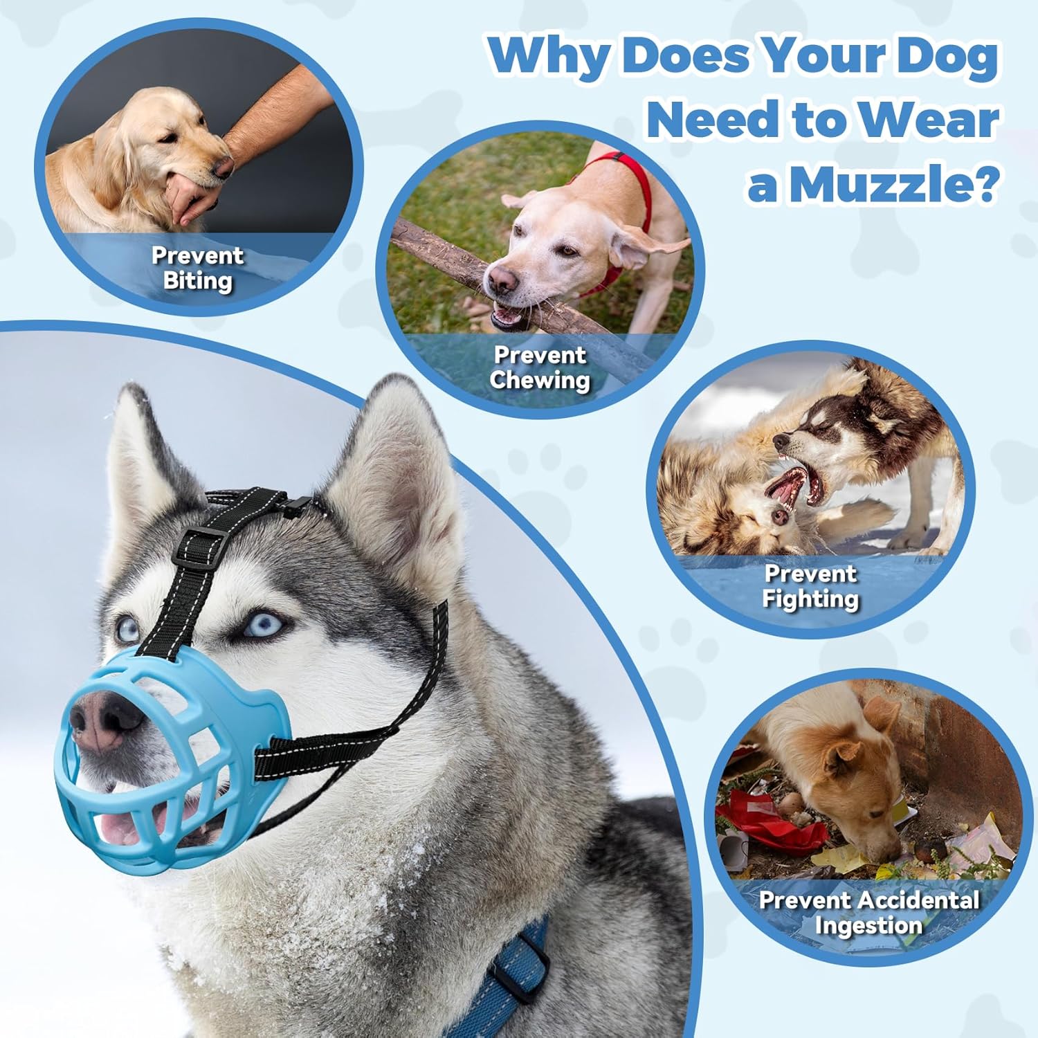 Dog Muzzle for Large Dogs, Breathable Basket Muzzles for Small, Medium and X-Large Aggressive Dog, Allows Panting Drinking, Suitable for Grooming Trimming Training (4, Luminous Blue)