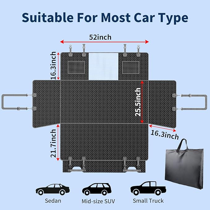 Tough Dog Car Seat Cover for Back Seat with Seatback Top Protection, Waterproof Hard Bottom Back Seat Extender for Dogs, Scratch Resistant Heavy Duty Dog Hammock for Car SUV Small Trucks