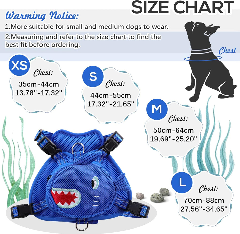 IDOMIK Dog Backpack Harness, No-Pull Dog Backpack with D-Ring for Small Medium Dogs, Cute Self Carrier Backpack for Dogs to Wear, Adjustable Dog Harness Backpack for Traveling Camping Hiking,Shark,S