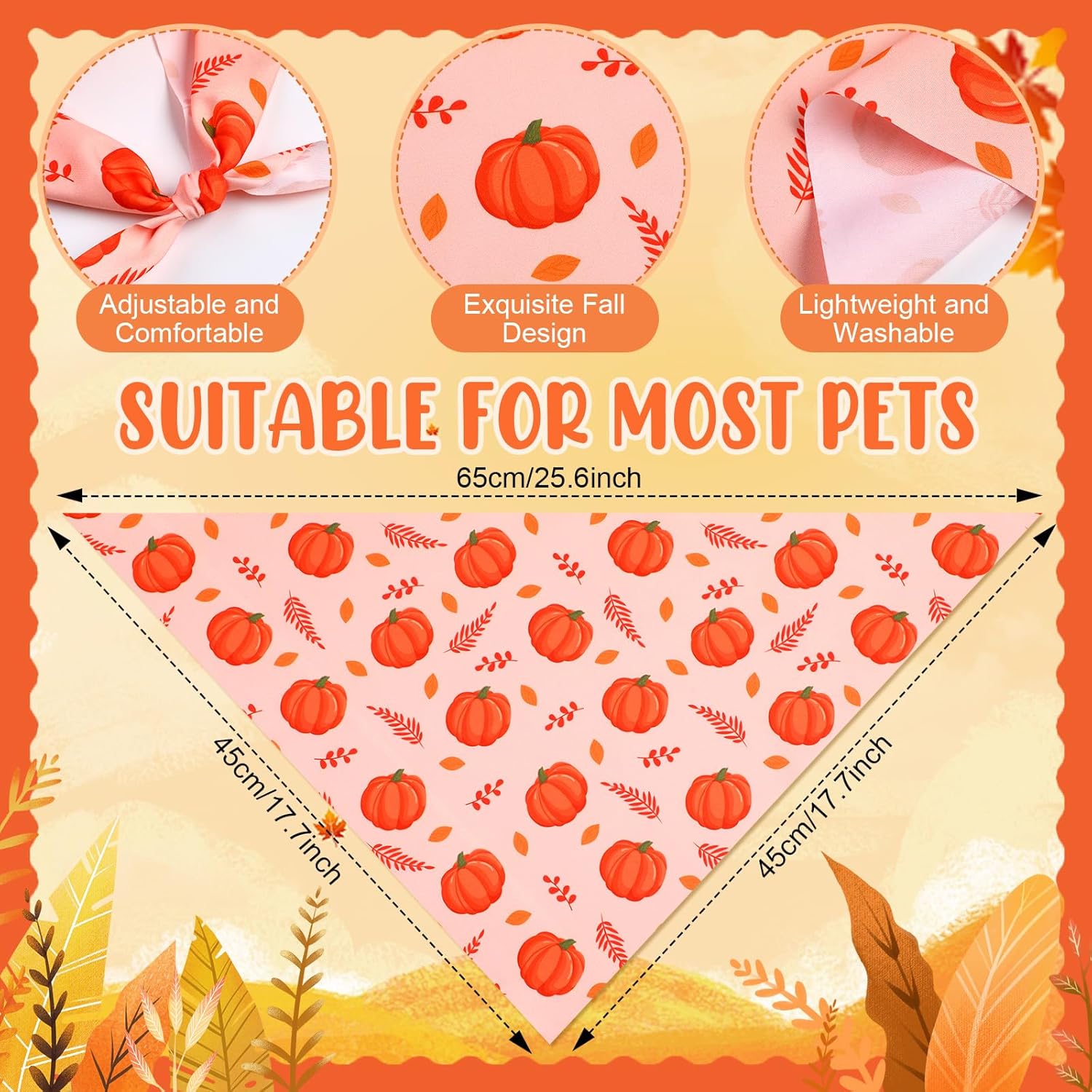Weewooday 50 Pcs Fall Dog Bandanas Bulk for Dogs Thanksgiving Soft Bibs Adjustable Triangle Pet Bandana for Small Medium Large Costume(Leaves Pattern, 25.6 x 17.7 x 17.7 Inch)