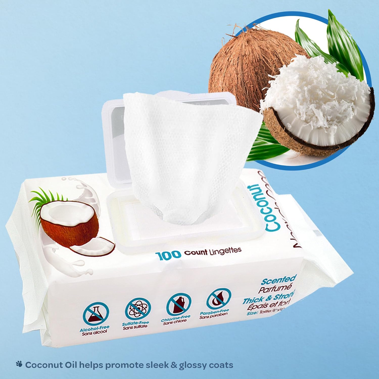 Best Pet Supplies Pet Wipes for Dogs - Dog Wipes Cleaning Deodorizing, for Coats, Ears, Paws - Moisturizing, Coconut, 100 Count