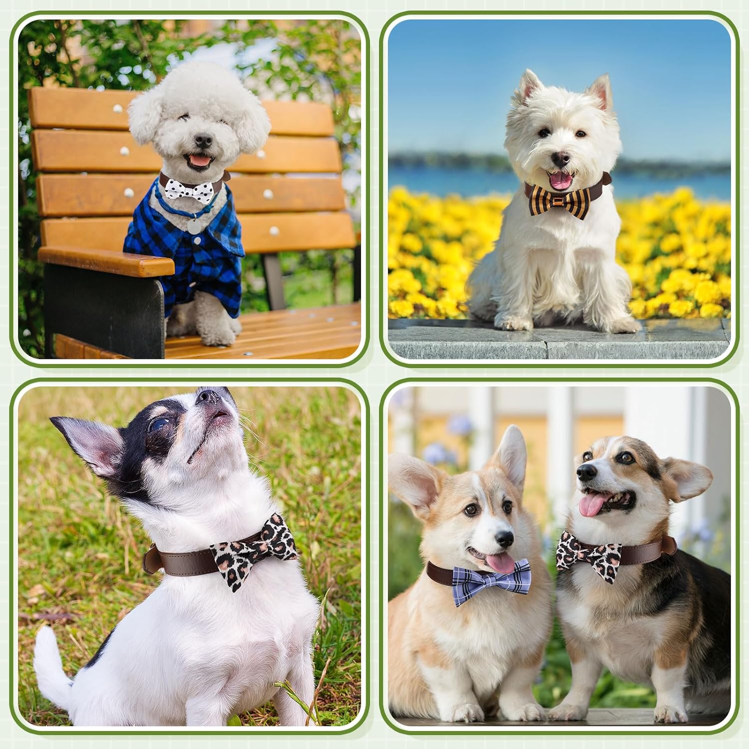 Reginary 50 Pieces Dog Bow Ties Pet Collar Bow Puppy Collar Attachment with Rubber Bands for Small Medium Cat Pet Grooming Charms Accessories Wedding Birthday Occasion(Stripe Style)