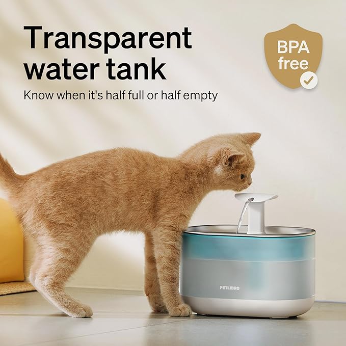 PETLIBRO Cat Water Fountain Stainless Steel,Ultra Quiet,71fl oz/2.1L Automatic Cat Fountain,Two Flow Modes,BPA-Free Capsule Metal Healthy Pet Water Fountain for Cats Inside