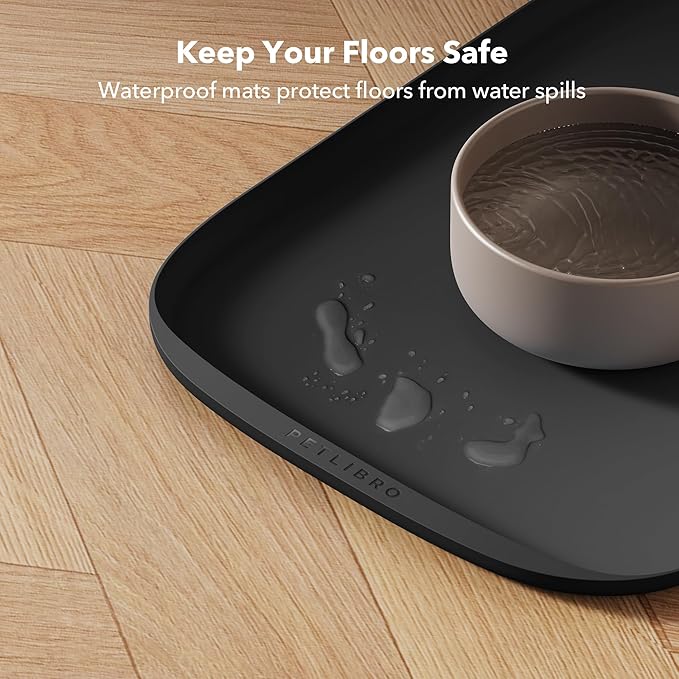 PETLIBRO Dog Food Mat, Silicone Non-Slip Waterproof Cat Food Mat for Feeder & Fountain & Bowl, Dog Bowl Mats with Raised Edge Spill Protection Floor, Extra Large Cove Feeding Mat for Pet 22''x16.5''