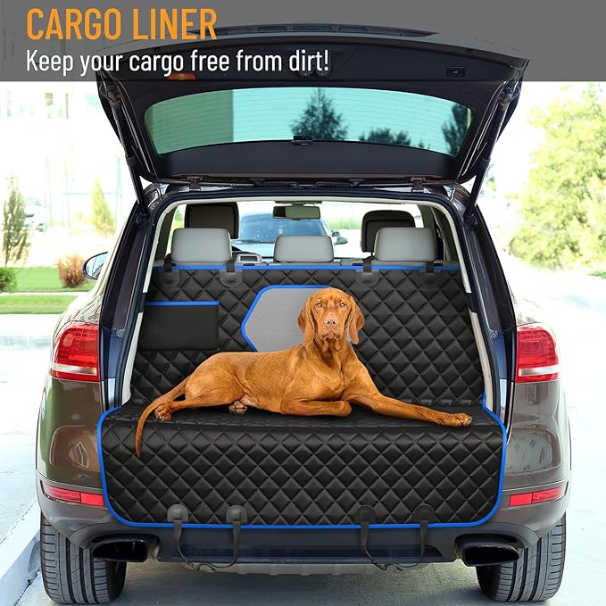Active Pets Dog Car Seat Cover for Back Seat, Waterproof Pet Protection Hammock, SUV Truck Car Backseat Protector with Safety Features, Blue