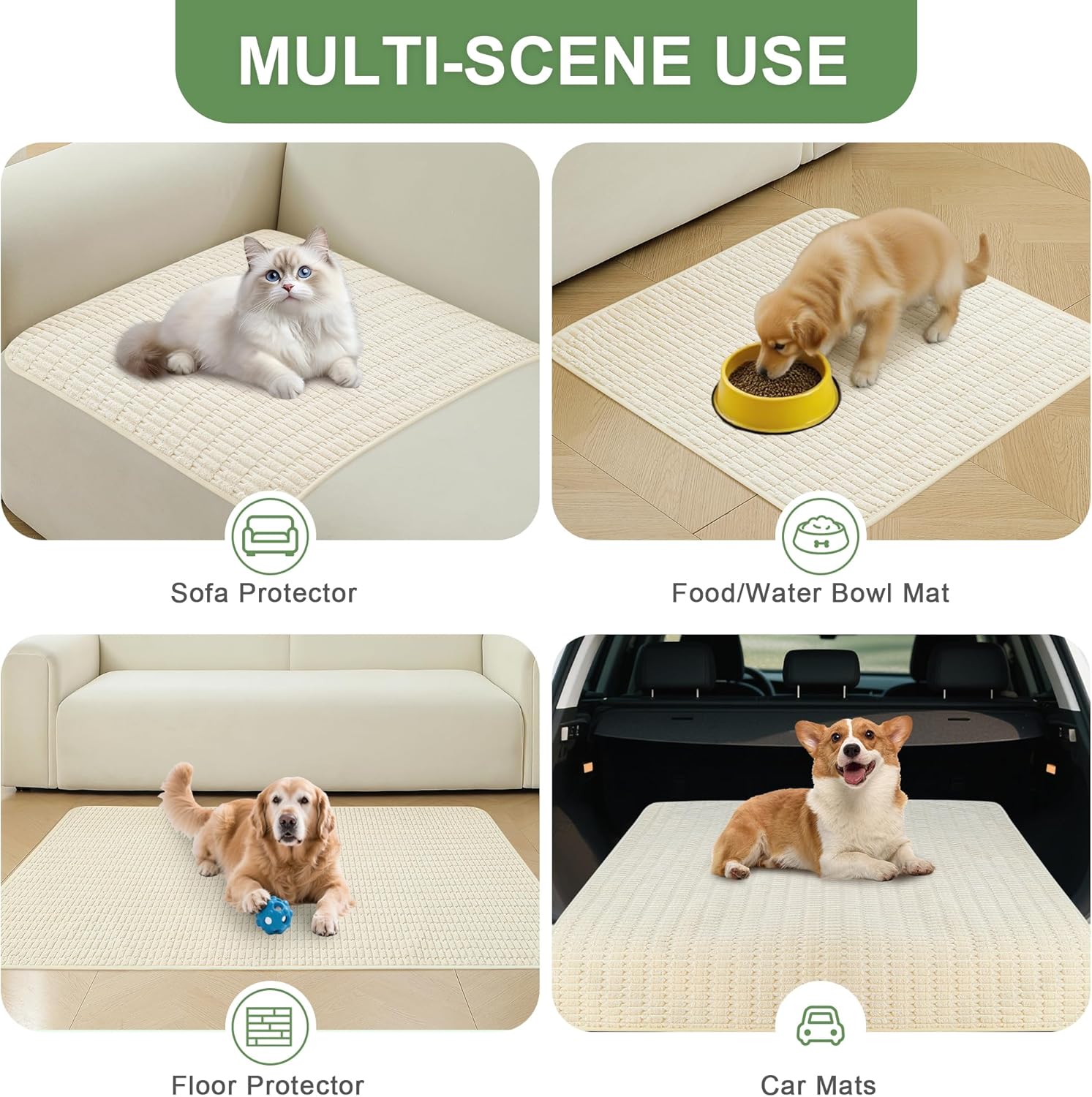 Washable Pee Pads for Dogs, 2 Pack Reusable Puppy Pads Dog Pads, Non-Slip Dog Pee Pads, Leakproof Pet Pee Pads Wee Wee Pads for Dogs. (Cream White, 34"x36"(Pack of 2))