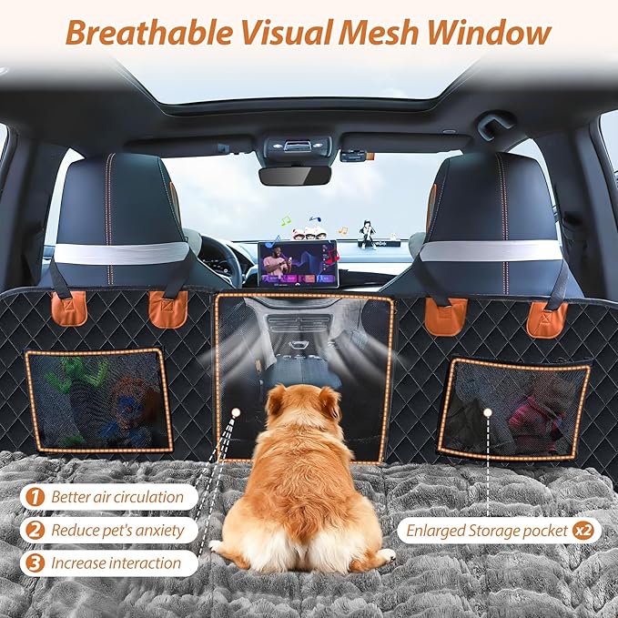 Dog Car Seat Cover Set for Back Seat, Back Seat Cover + Pet Bed Mat Perfect with Mesh Window, Hammock 600D Heavy Duty Scratch Proof Nonslip Durable Soft Back Seat Covers for Cars Trucks and SUVs