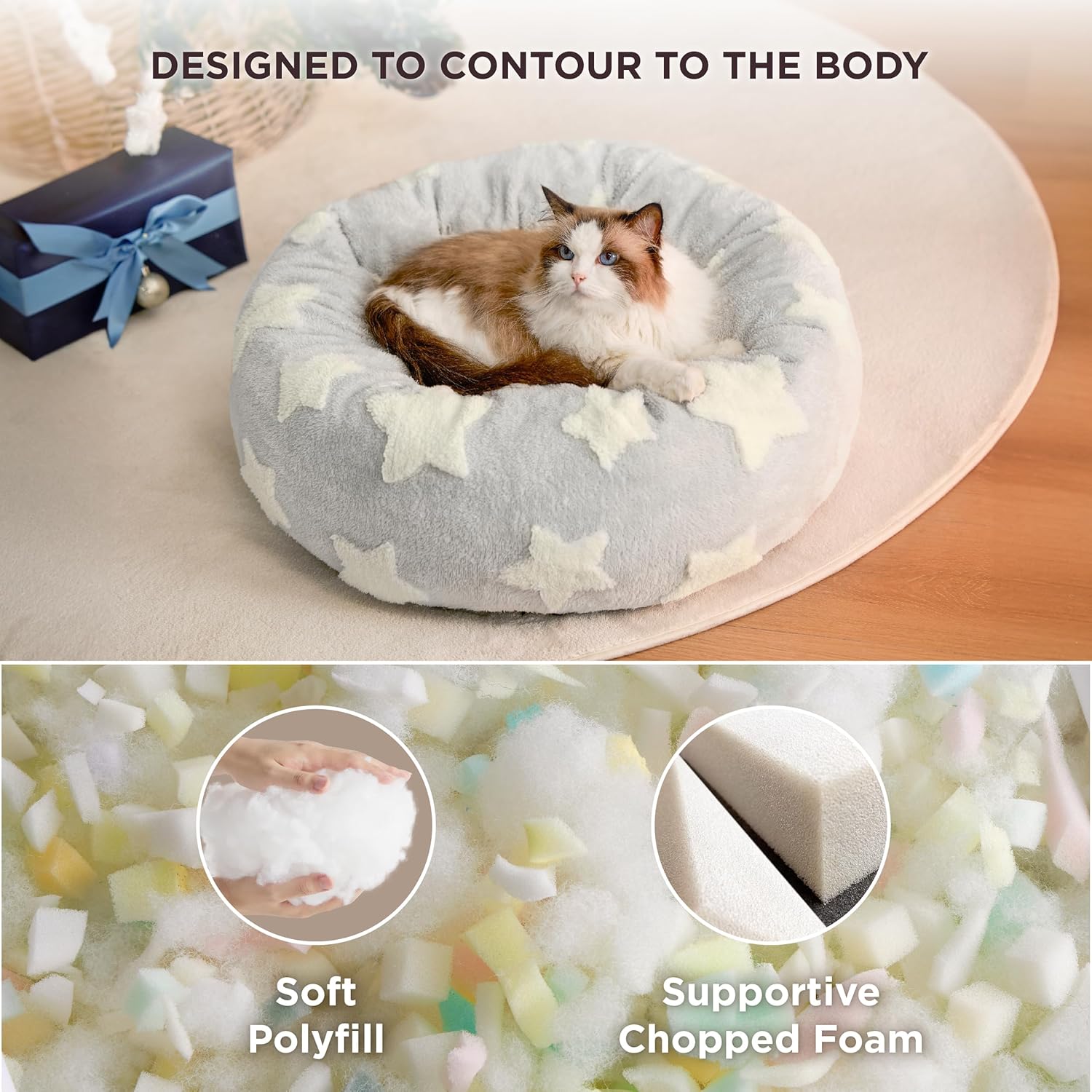 LE SURE Donut Small Dog Bed - Round Cat Beds for Indoor Cats Anti-Anxiety Calming Pet Beds, Washable Cute Modern Beds with Teddy Sherpa Plush & Anti Slip Bottom, 20 Inch, Galaxy Grey