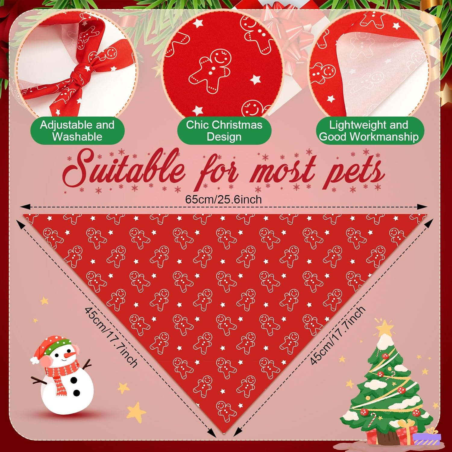 Chunful 100 Pieces Christmas Dog Bandanas Bulk Red and White Xmas Bandanas for Dogs Triangle Scarf Bib Kerchief Set for Small Medium Large Doggie Christmas Costume Decor(25.6 x 17.7 x 17.7)