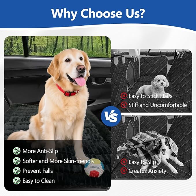 Thickened Dog Bed for Car Back Seat, Upgraded Bottom Non-Slip, Fits Hard Bottom car seat Cover for Dogs, Premium Dog Car Seat Cover