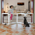 ZJSF Freestanding Panel Dog Gate for Indoor, Doorways,Stairs, or Hallways,Foldable Wooden White Pet Gates for House,Pet Gate for Dogs,Dog Fence, Puppy Gate,Support Feet Included,24 "Height-4 Panels