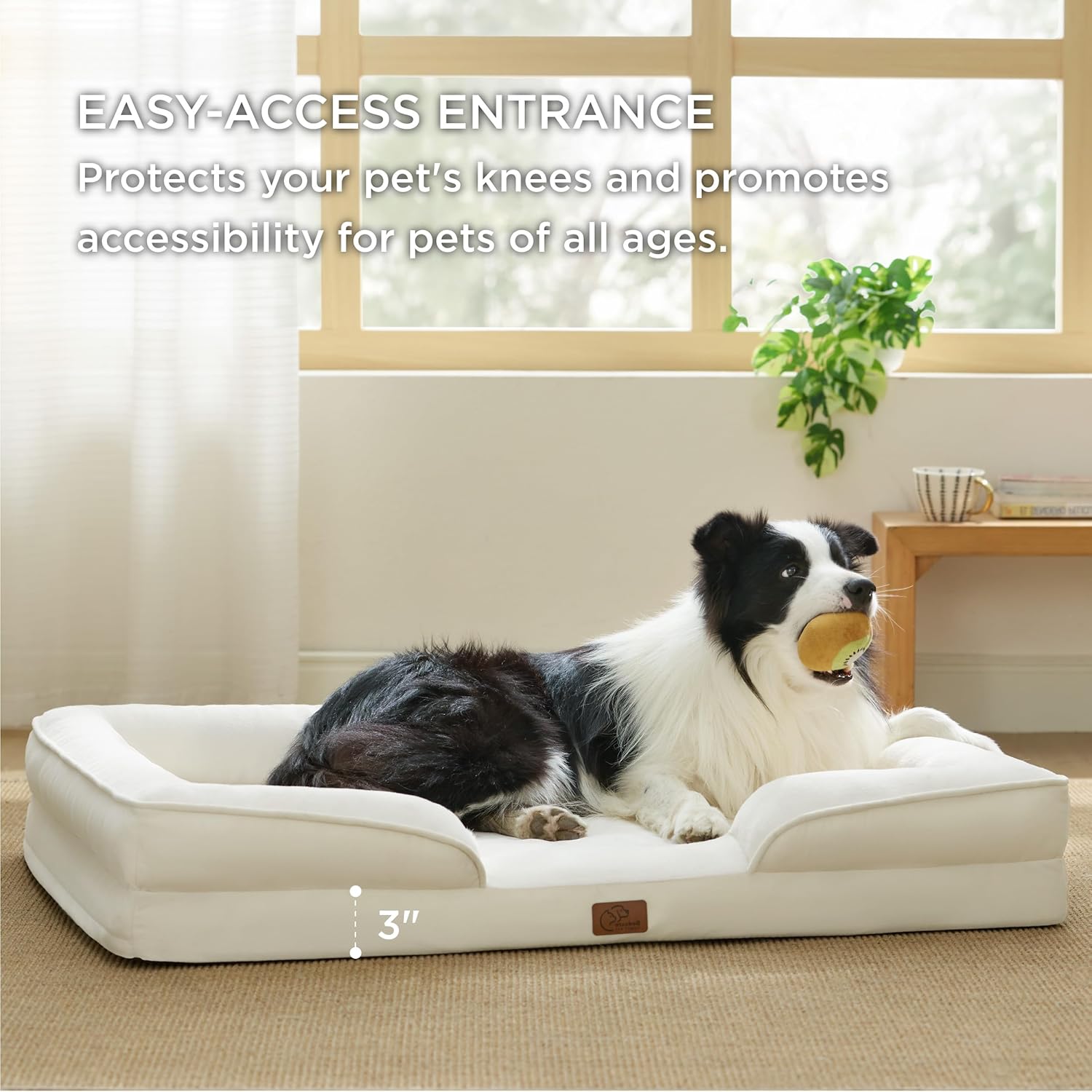 Bedsure Orthopedic Dog Beds Large Sized Dog - Washable Large Dog Cat Bed Waterproof, Comfort Dogs Couch Sofa with Washable Removable Cover, Pet Bed with Nonskid Bottom, Ivory, 35"
