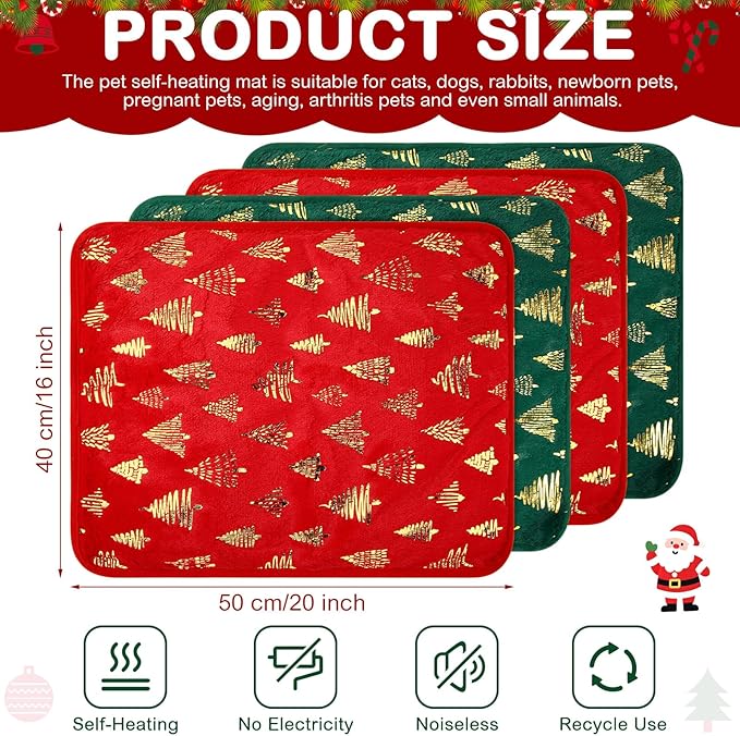 4 Pack Self Heating Cat Bed Cat Self Warming Pad with Removable Cover Extra Warm Thermal Pet Pad Washable Pet Crate Mat Anti Slip Kennel for Indoor Outdoor Pets (Christmas Tree,16 x 20 Inches)
