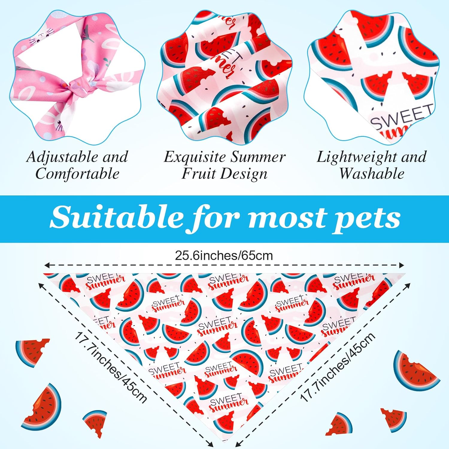 Weewooday 50 Pcs Fruit Dog Bandanas Bulk for Dogs Soft Bibs Adjustable Triangle pet Bandana for Small Medium Large Costume(Fruits Pattern, 25.6 x 17.7 x 17.7 Inch)