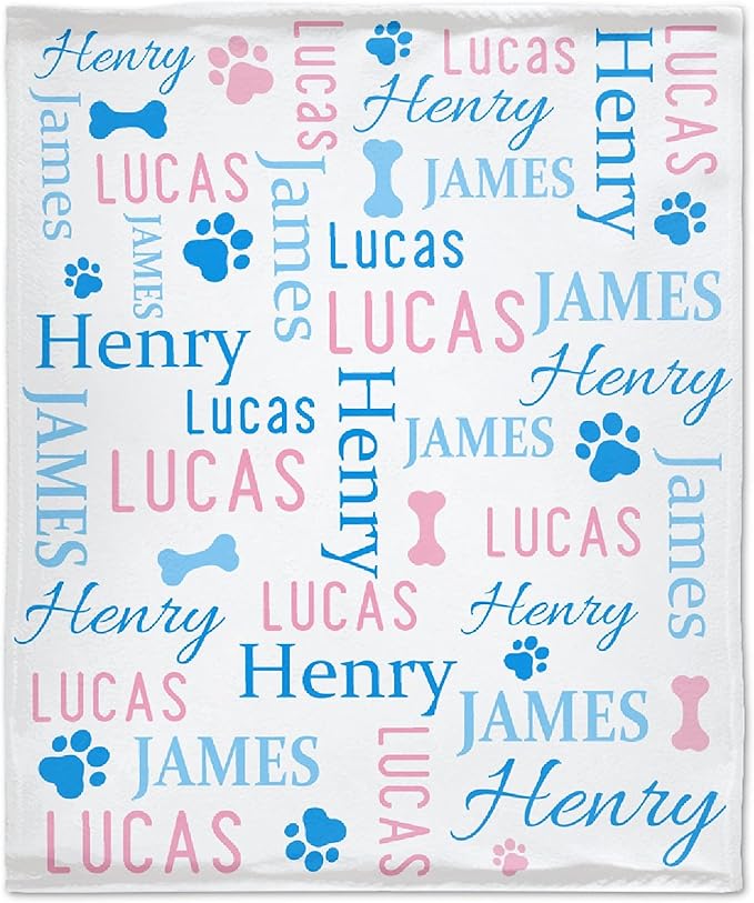 Personalized Dog Blanket - Custom Puppy Throw With Pet's Name and Cute Paw Print, Fluffy for Medium Dogs, S 50"x40"