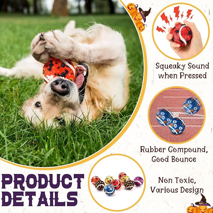 36 Pcs Dog Squeaky Tennis Balls 2.5 Inch Interactive Balls for Small Medium Large Dogs Teething Chew Toys for Throwing Fetch Exercise Playing Outdoor 6 Style(Spider)