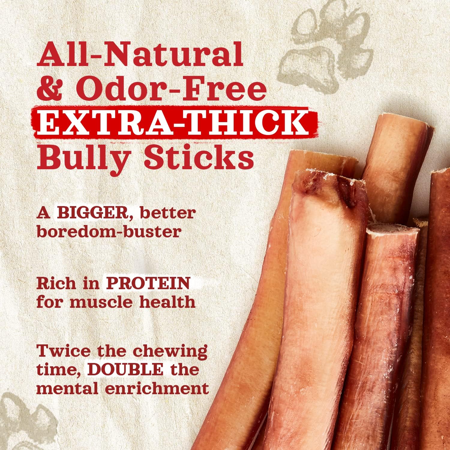 Natural Farm Odor-Free Thick Bully Sticks (12”, 5-Pack) All-Natural Long-Lasting Dog Chews, 100% Beef Pizzle, Grass-Fed, Grain-Free, Protein for Muscle Development & Energy, Perfect for Large Dogs