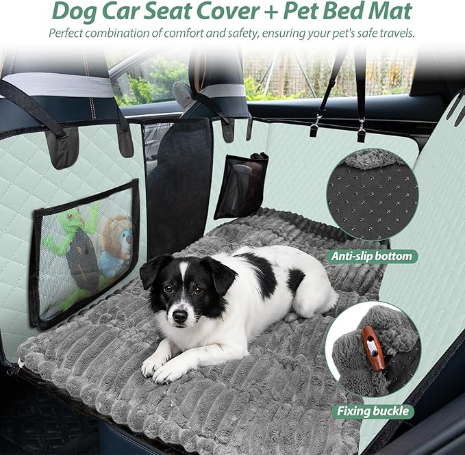 Dog Car Seat Cover Set for Back Seat, Back Seat Cover + Pet Bed Mat Perfect with Mesh Window, Hammock 600D Heavy Duty Scratch Proof Nonslip Durable Soft Back Seat Covers for Cars Trucks and SUVs