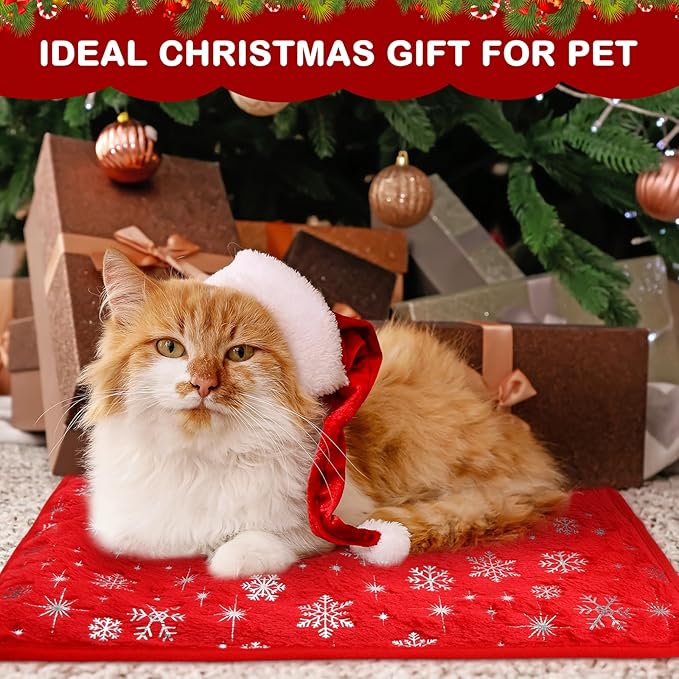 4 Pack Self Heating Cat Bed Cat Self Warming Pad with Removable Cover Extra Warm Thermal Pet Pad Washable Pet Crate Mat Anti Slip Kennel for Indoor Outdoor Pets (Snowflake,16 x 20 Inches)