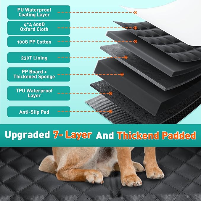 Ultra Thick Hard Bottom Dog Car Seat Cover for Back Seat, Waterproof Dog Hammock for Car with Mesh Window & Pocket, Pet Rear Seat Cover Protector Holds 400lbs for Car SUV