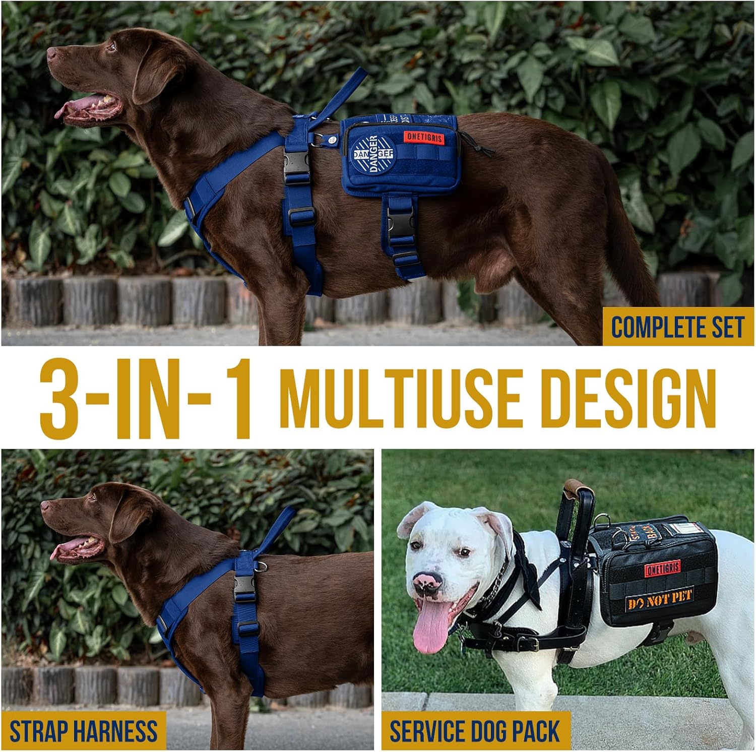 OneTigris Service Dog Vest Harness, Service Dog Cape Guardian Dog Backpack Harness with Pouches Dog Saddle Bag for Small Medium and Large Dogs (Blue, Small)