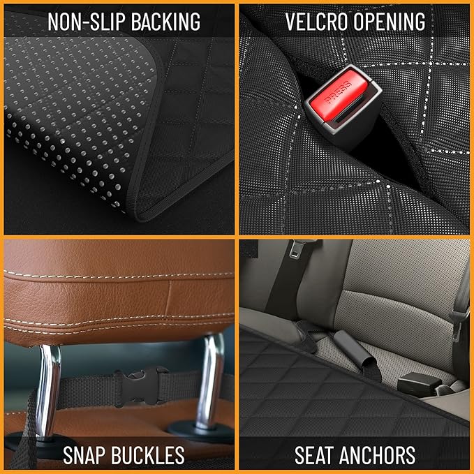 Active Pets Dog Car Seat Cover for Back Seat, Waterproof Pet Protection Hammock, SUV Truck Car Backseat Protector with Safety Features, XL, Black