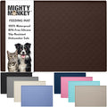 MIGHTY MONKEY 100% Waterproof Dog Food Mat, Raised Edges Silicone Pet Feeding Placemat for Cat, Dogs, Pet Bowls, High Lipped Tray Prevents Water Spills, Food on Floor, Dishwasher Safe, 18x12, Brown