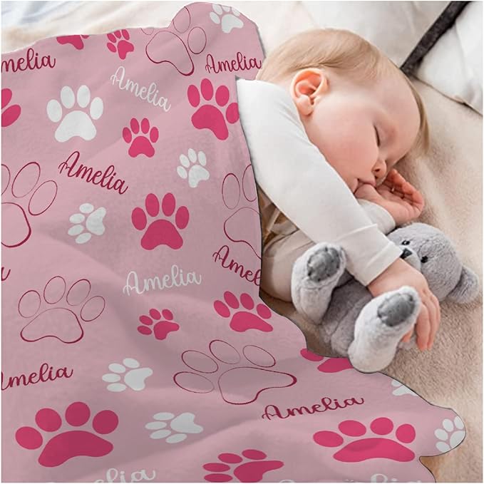 Personalized Dog Blankets Dog Paw Print Blanket Puppy Blanket - Custom Dog Blanket with Pets Name Cute Paw Print Pet Throw Puppy Fluffy Blankets XS 30"x40" for Pet