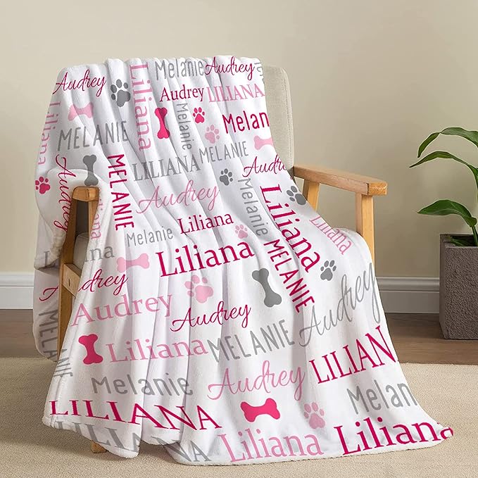 Personalized Dog Paw Print Blanket - Custom Dog Blanket with Pets Name, Cute Paw Print Pet Throw, Fluffy Dog Blanket S 50''x40'' for Medium Dog
