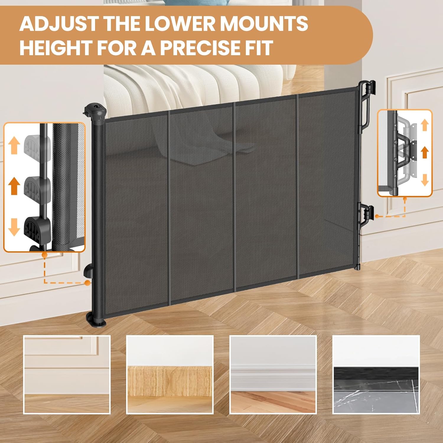 Reinforced Retractable Baby Gate or Mesh Dog Gate,Easy to Use for Stairs, Doorways, Hallways, Indoor, Outdoor, Wide Pet Gate 33.5" Tall, Extends to 55" Wide,Black