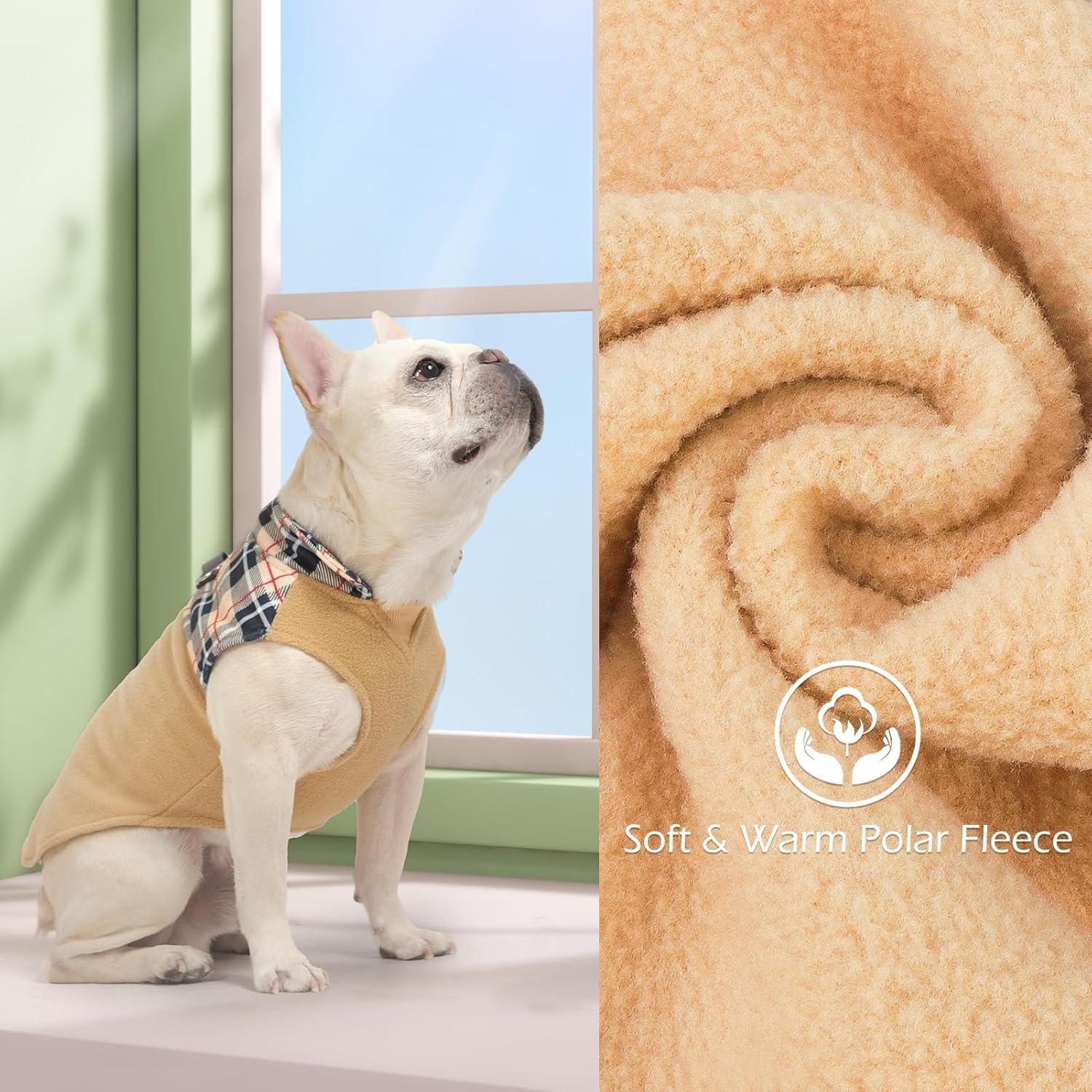 EXPAWLORER Fleece Dog Sweater - Classic Plaid Dog Jacket, Winter Coat Vest with 2 D-Rings for Leash, Pet Cold Weather Clothes, Sweatershirt for Boys or Girls