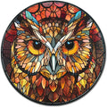 Lygond Metal Sign Tin Sign Circular Stained Glass Owl Metal Sign for Patio 8×8 Inches