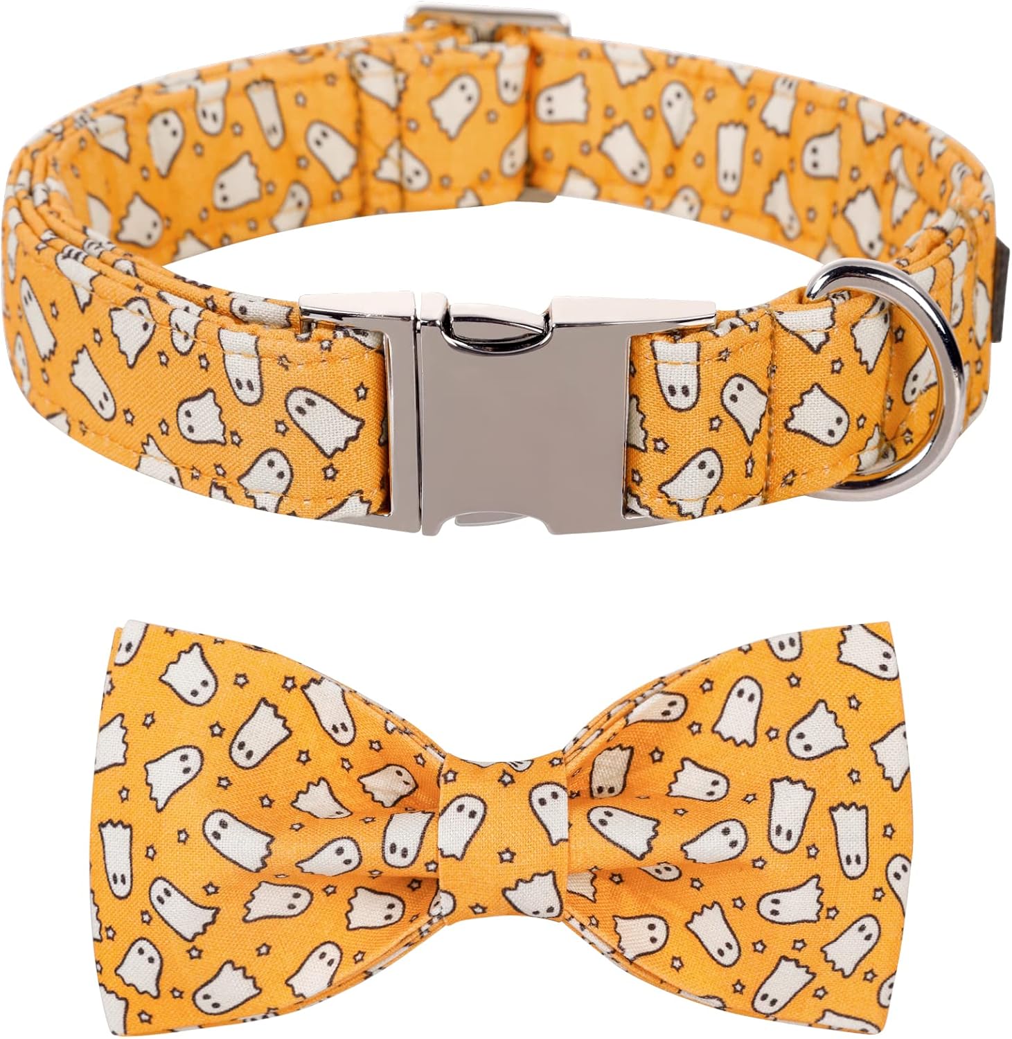 Lionet Paws Halloween Dog Collar with Bowtie - Cute Cotton Adjustable Fall Bowtie Dog Collar with Metal Buckle for Small Medium Large Dog Girl Boy Gift, XL, Neck 16-26in