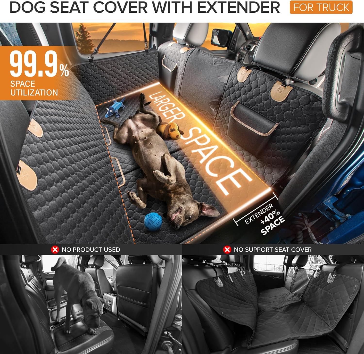 SHARLOVY XL Truck Back Seat Extender for Dogs, Large Hard Bottom Dog Car Seat Cover for Back Seat, Heavy Duty Dog Car Hammock, Waterproof Pet Seat Covers for Trucks, F150, Ram1500 and Large SUV