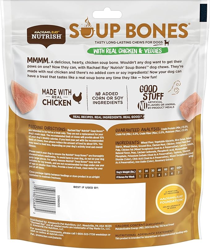 Nutrish Rachael Ray Soup Bones Dog Treats, Chicken & Veggies Flavor, 6 Bones (Pack of 2)