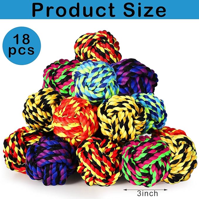 18 Pcs Dog Rope Ball Dog Rope Toy for Aggressive Chewer Toy for Small Medium Puppy Ball for Puppies Pack for Teething Chew Biting Training