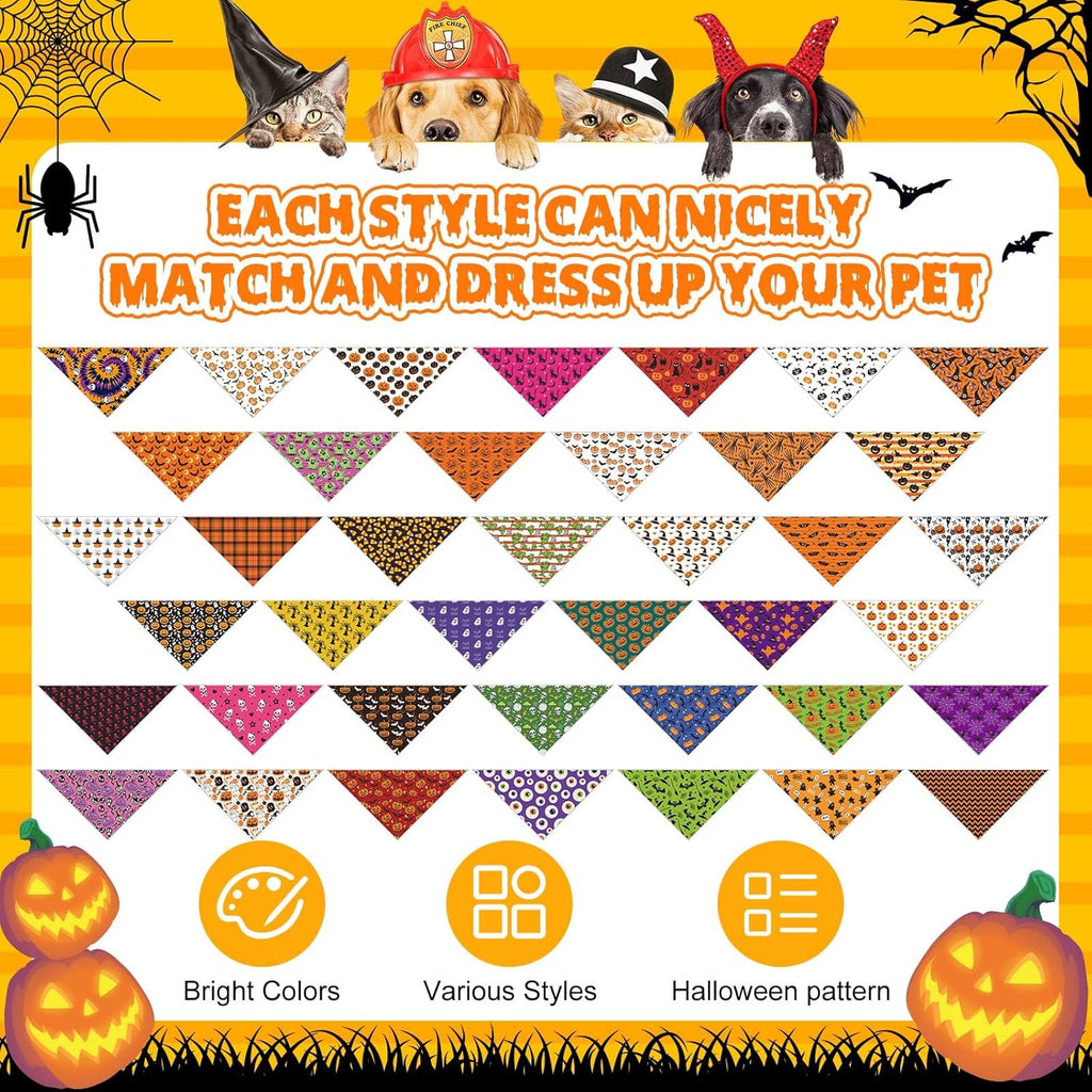 Sanwuta 120 Pcs Halloween Dog Bandanas Bulk, 40 Styles Adjustable Triangle Pet Scarves, Soft Washable Halloween Dog Cat Accessories for Small Medium Large Dogs, Puppy Costumes and Party Dress up