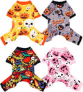 PET SHOW 4 Pack Halloween Small Dog Pajamas for Medium Dogs Onesie Pumpkin Ghost Soft Fleece Stretchy Jumpsuit Costume Boy Girl Pets PJs with Sleeve Clothes(M)